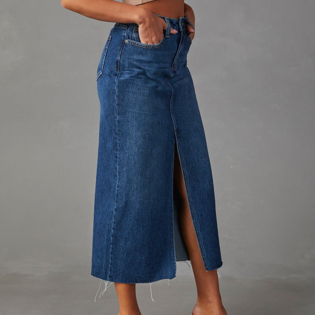 Denim Maxi Skirt with Slit