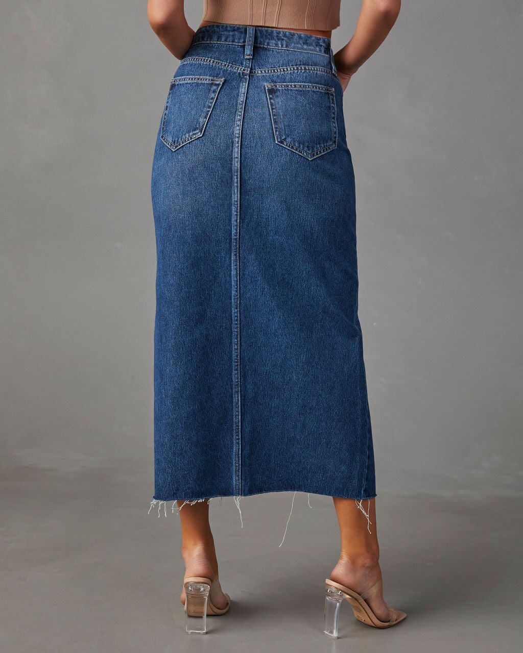 Denim Maxi Skirt with Slit