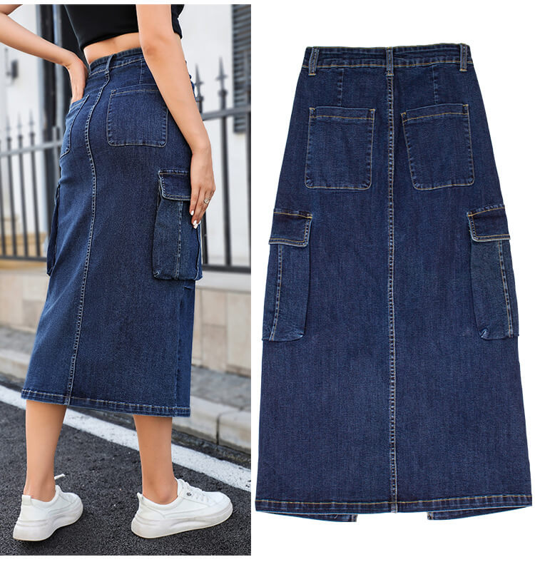 Cargo Denim Midi Skirt