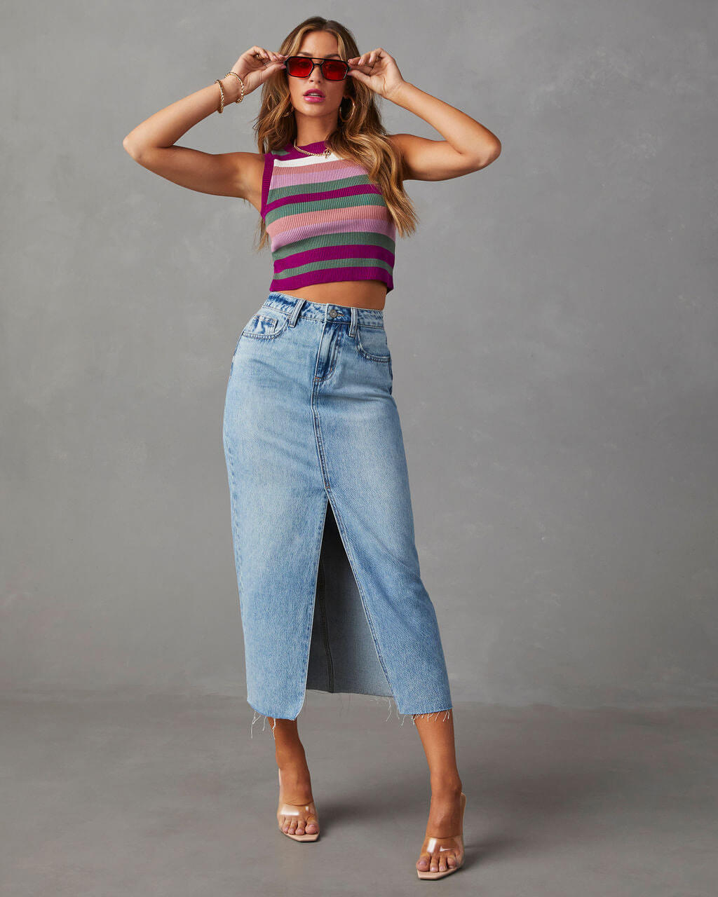 Denim Maxi Skirt with Slit