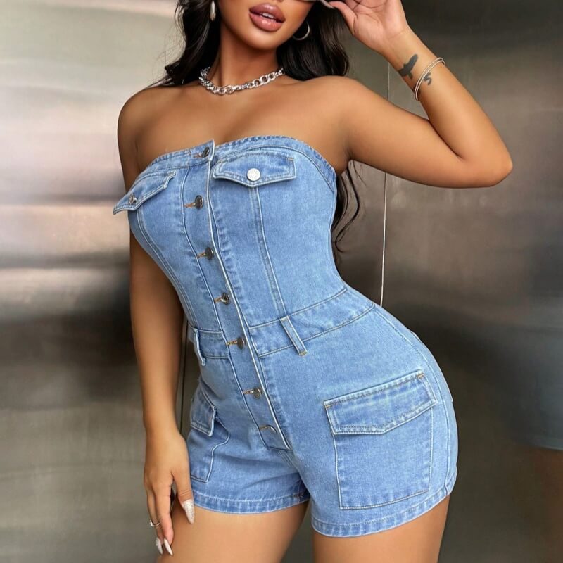 Follow Your Hear Denim Romper Shorts