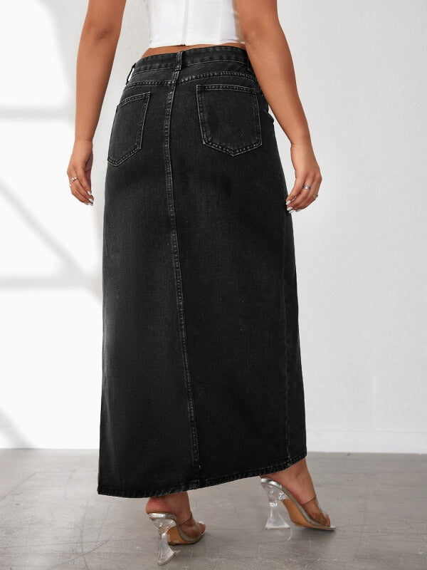 Denim Maxi Skirt with High Slit