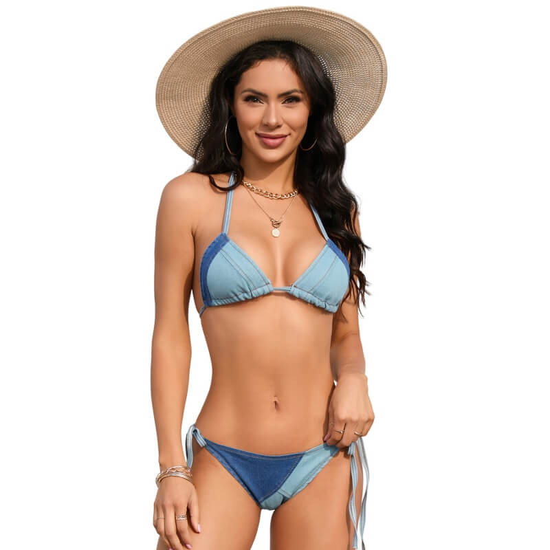 Two Tone Denim Bikini Set