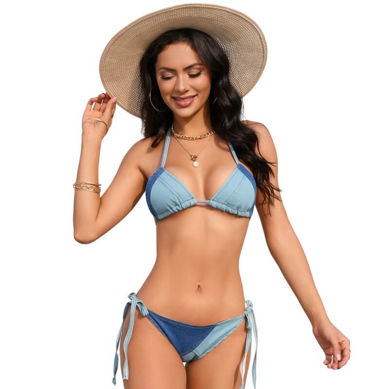 Two Tone Denim Bikini Set