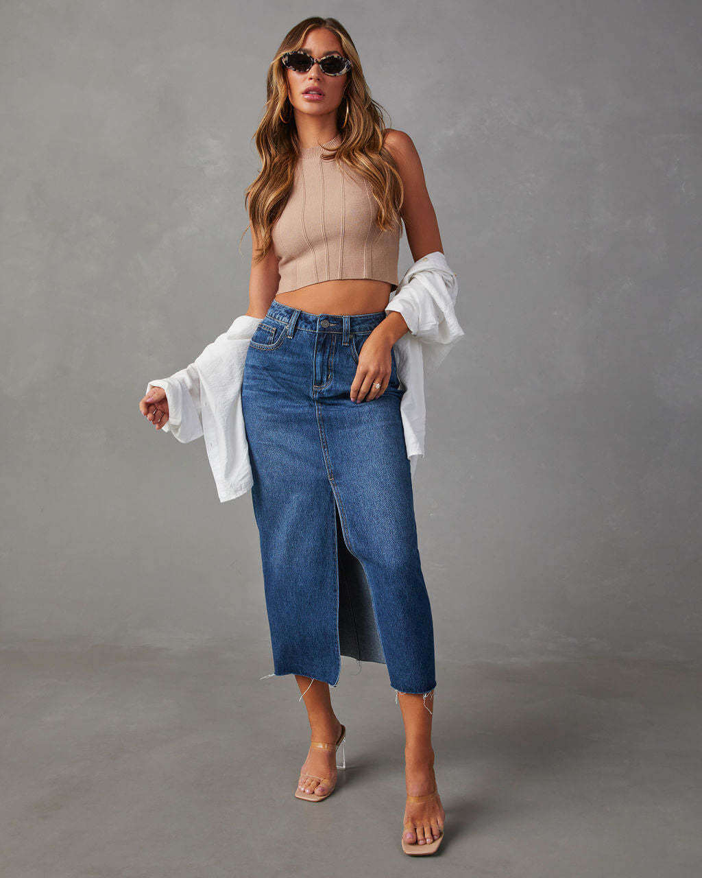 Denim Maxi Skirt with Slit