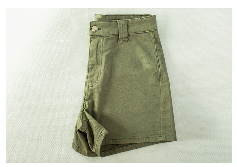 High Waist Denim Shorts-Olive Green