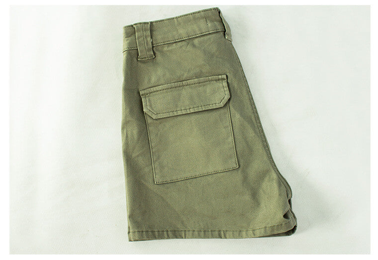 High Waist Denim Shorts-Olive Green