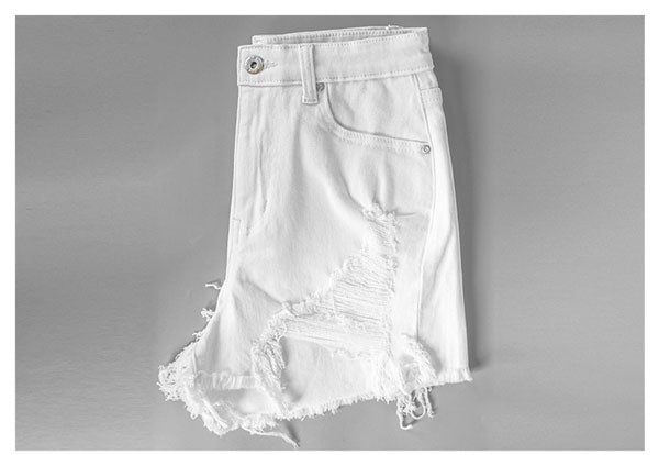 Sunshine Beach Frayed Denim Shorts-White