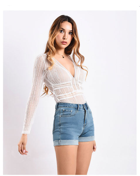 Cuffed Hem Denim Booty Shorts - Light Blue