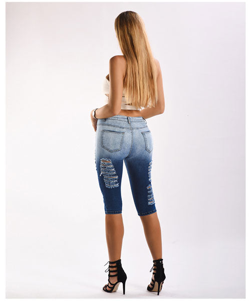 Follow Your Heart Distressed Bermuda Shorts - Blue