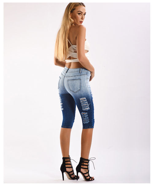 Follow Your Heart Distressed Bermuda Shorts - Blue