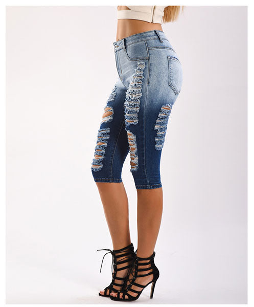 Follow Your Heart Distressed Bermuda Shorts - Blue