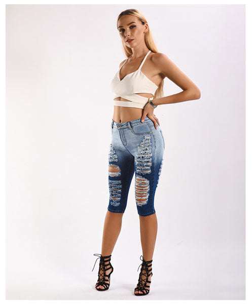 Follow Your Heart Distressed Bermuda Shorts - Blue