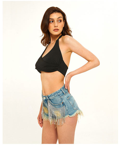 Summer Diamonds Denim Shorts - Light Blue