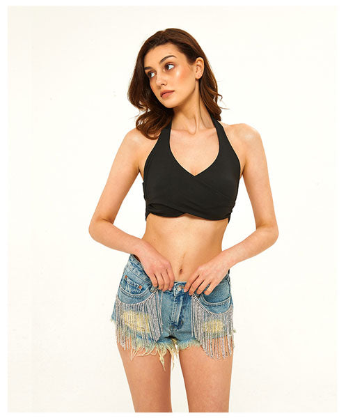 Summer Diamonds Denim Shorts - Light Blue