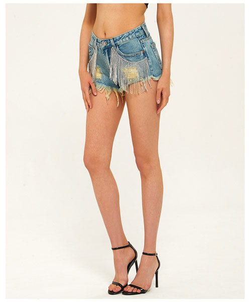 Summer Diamonds Denim Shorts - Light Blue