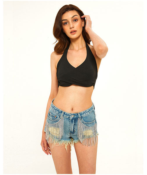 Summer Diamonds Denim Shorts - Light Blue