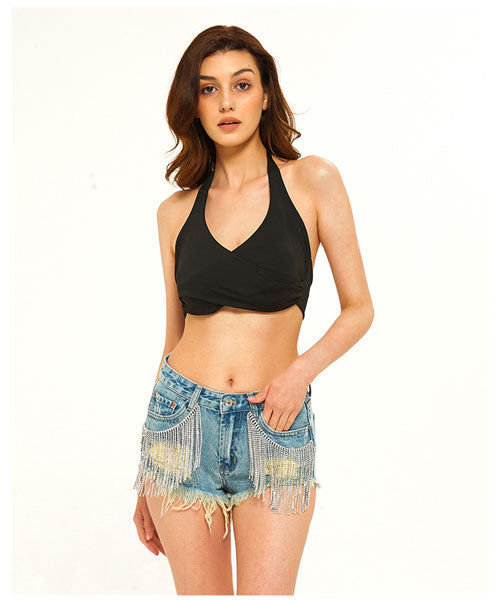 Summer Diamonds Denim Shorts - Light Blue