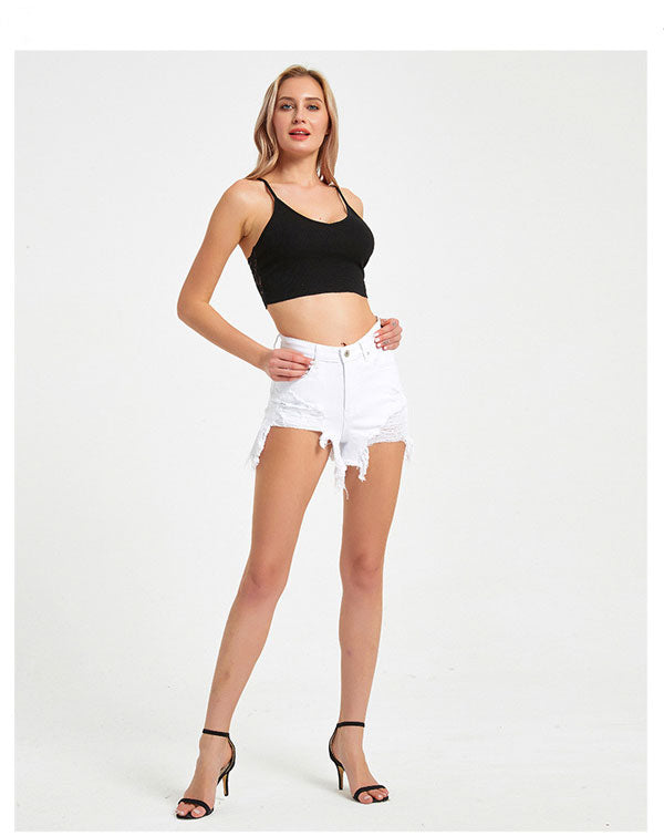 Sunshine Beach Frayed Denim Shorts-White