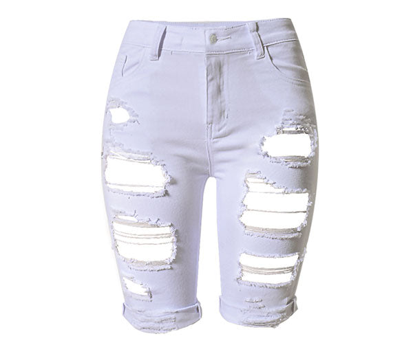 My Muse Distressed Bermuda Shorts - White