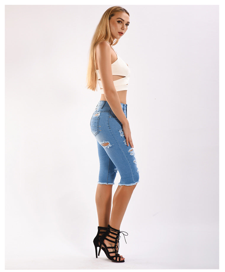 Distressed Bermuda Denim Short Jeans