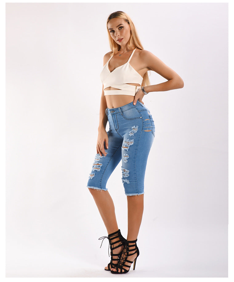 Distressed Bermuda Denim Short Jeans