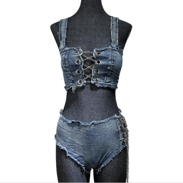 Denim Swimsuits Bikini Set