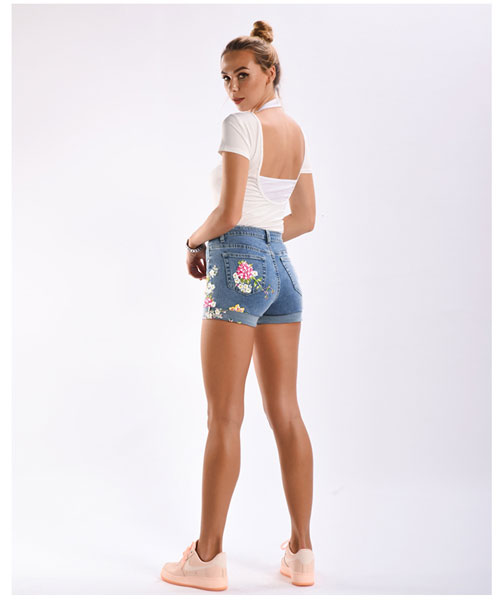 Embroidered Denim Shorts