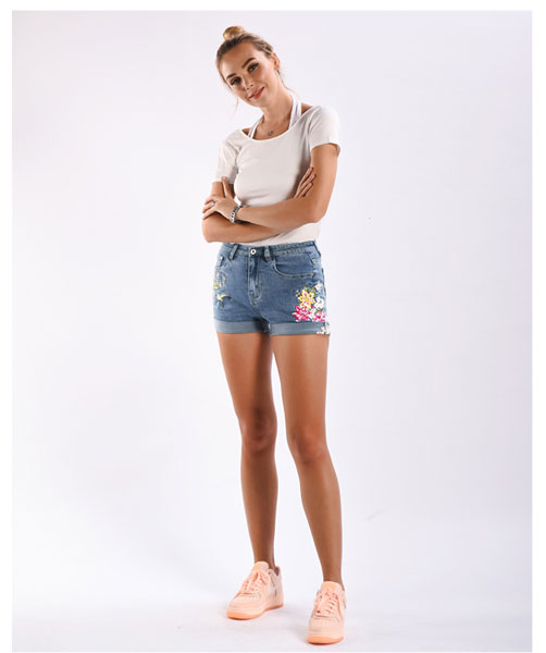 Embroidered Denim Shorts