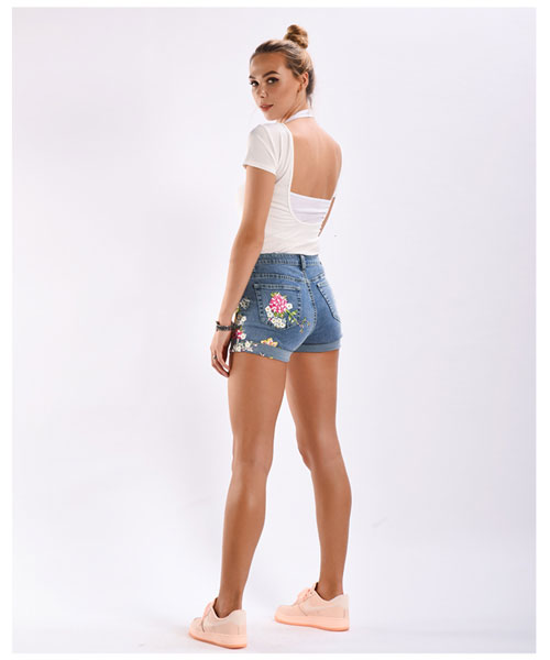 Embroidered Denim Shorts