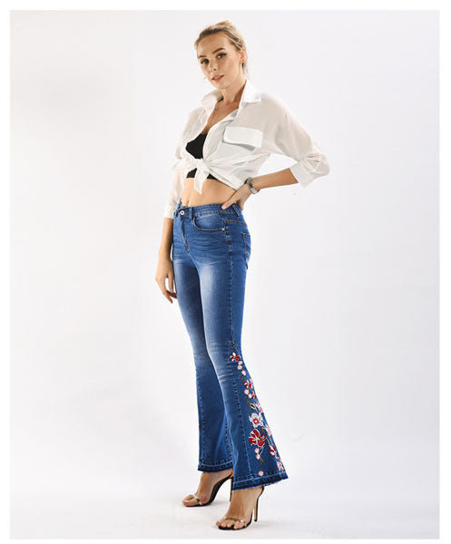  Bell Bottom Jeans Women Floral Embroidered Jeans