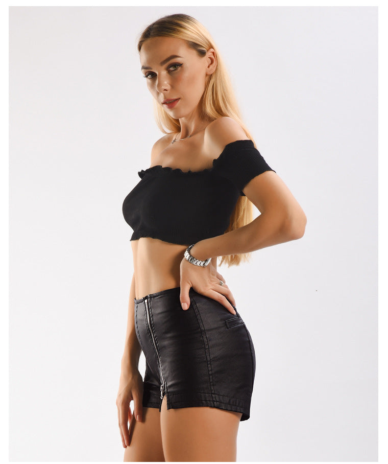 Sexy Mid Rise PU Leather Shorts-Black