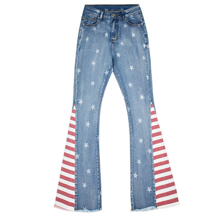 Stars and Stripes Printed Flared Jeans