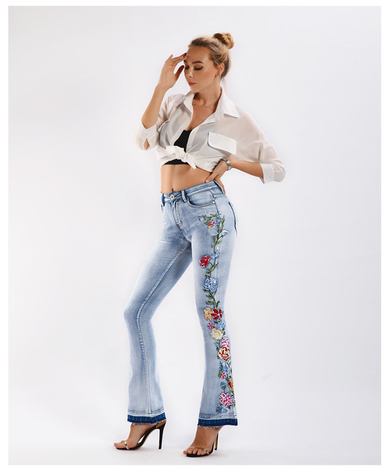 Floral Embroidery Flare Leg Jeans