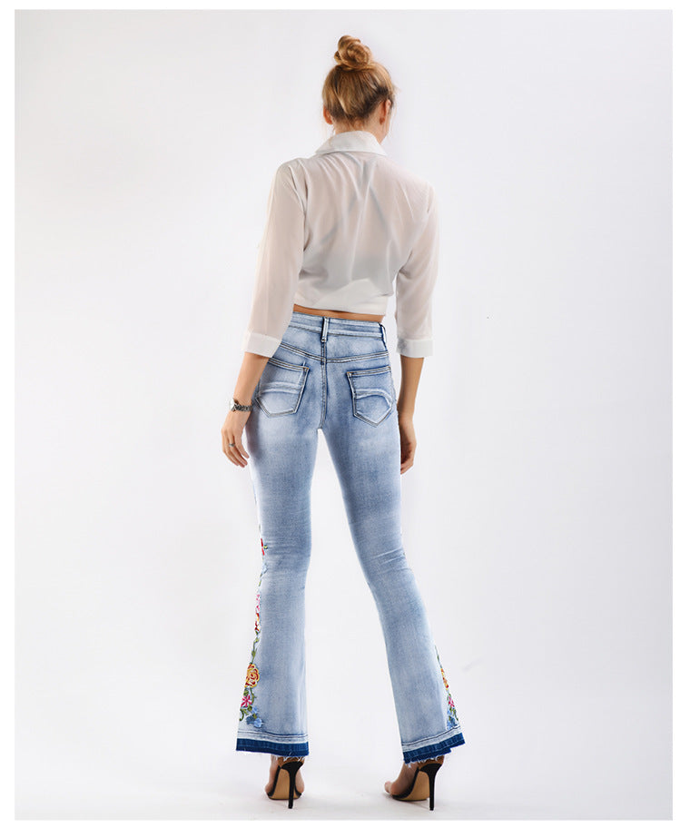 Floral Embroidered Flared Jeans