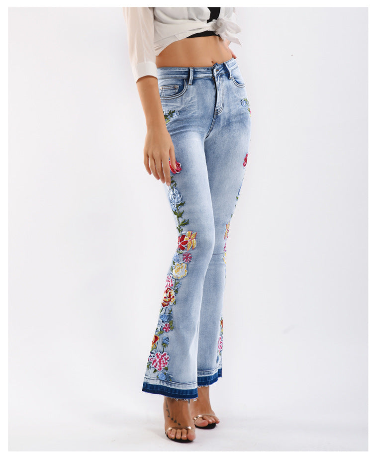 Floral Embroidered Flared Jeans