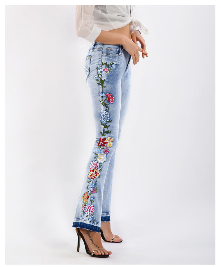 Floral Embroidered Flared Jeans