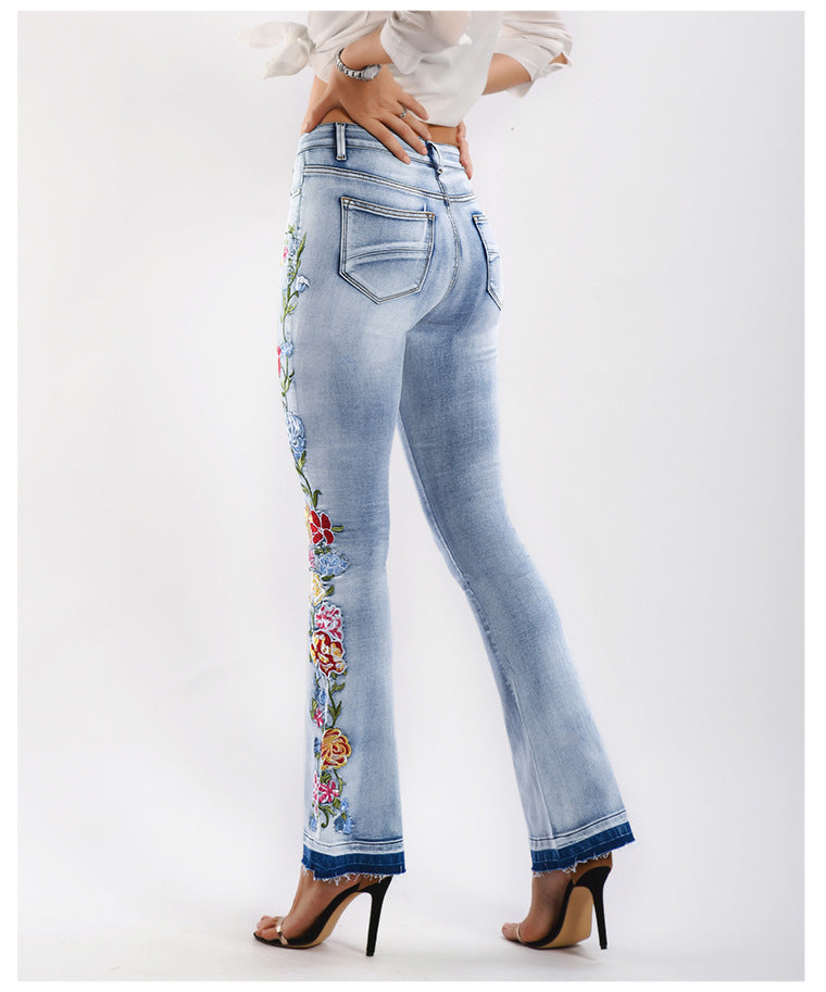 Floral Embroidered Flared Jeans