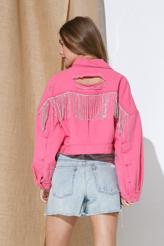 Rhinestone Fringe Denim Jacket