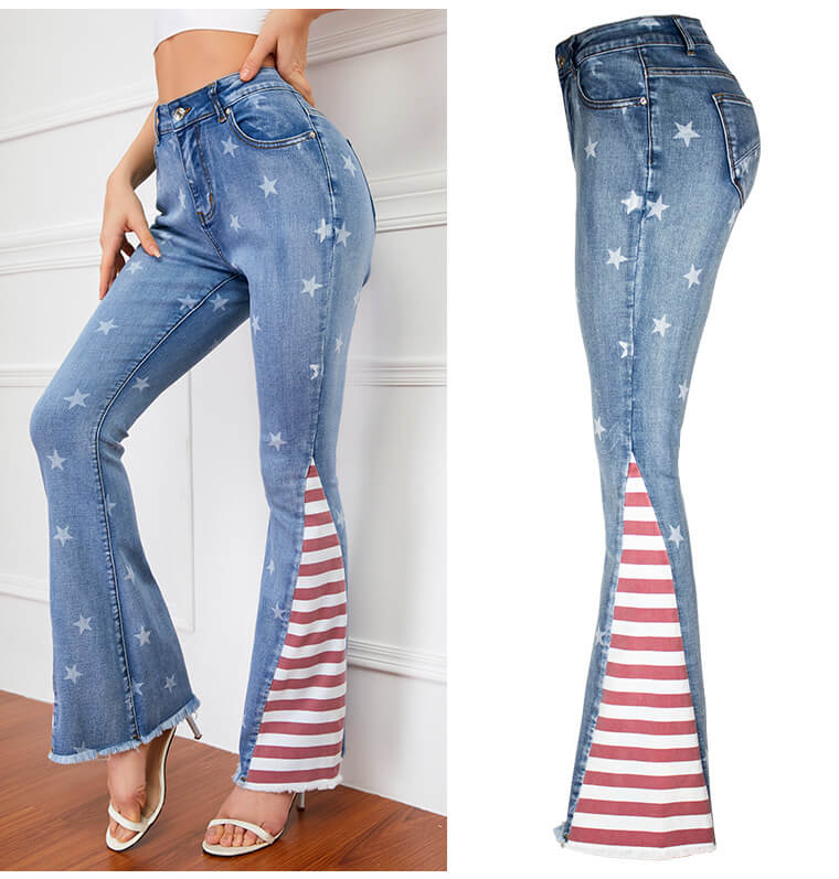 Stars and Stripes Printed Flared Jeans