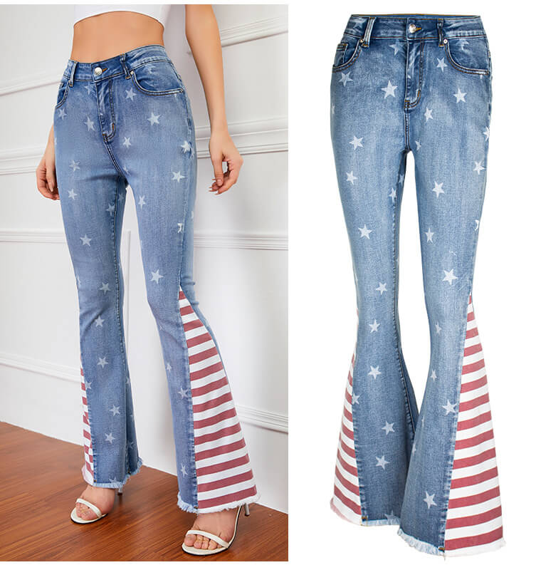 Stars and Stripes Printed Flared Jeans