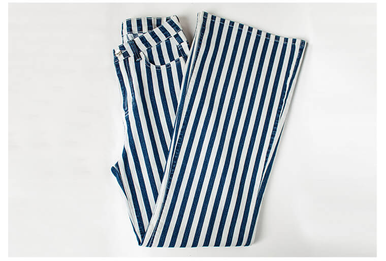 Blue and White Striped Flare Jeans