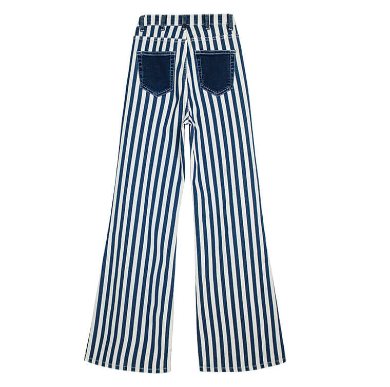 Blue and White Striped Flare Jeans