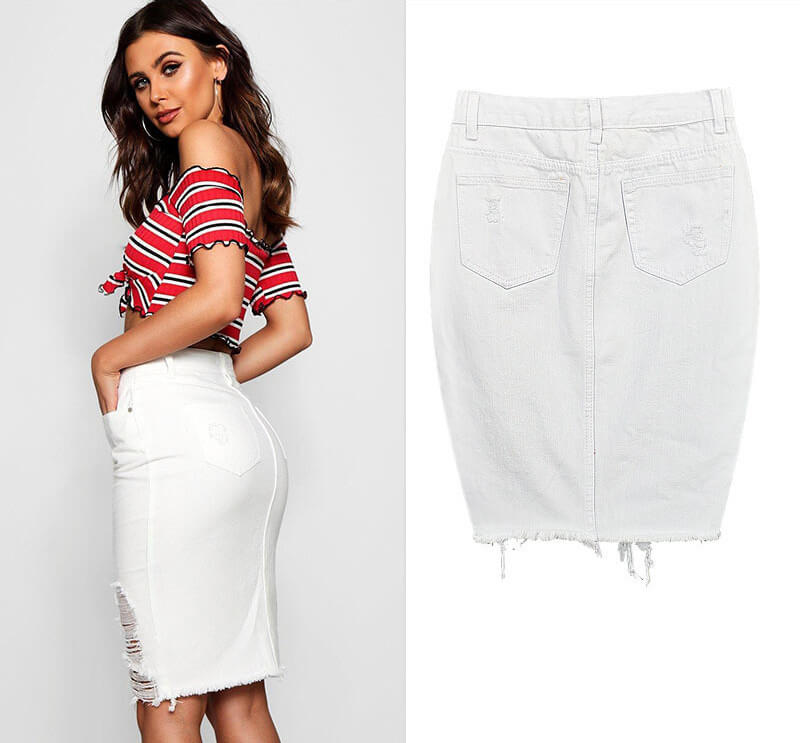 White Distressed Denim Skirt